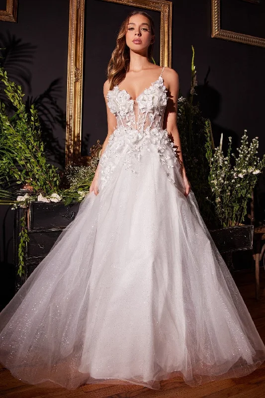 Blowout Sale White 3D Floral A-line Tulle Gown by Ladivine CM321W