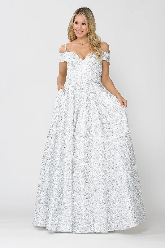 Limited Time Offer Long Glitter Lace Cold Shoulder Dress by Poly USA 8380