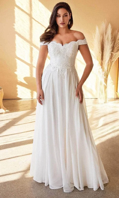 Best Bargains Cinderella Divine 7258W - Off Shoulder Floor Length Bridal Dress