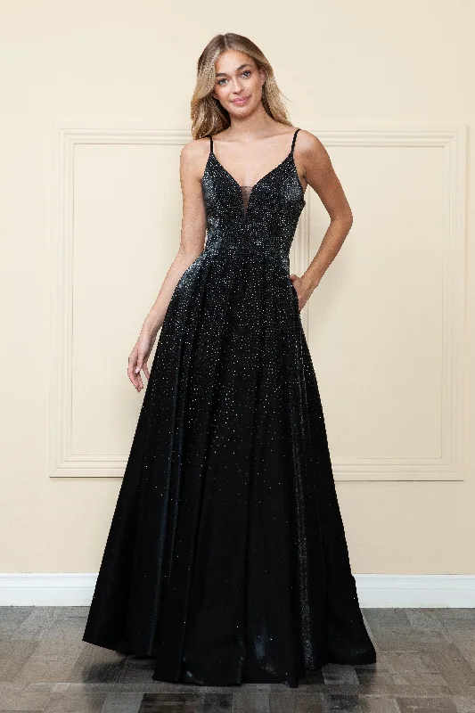 Price Break Beaded Deep V-Neck Gown by Poly USA 8888