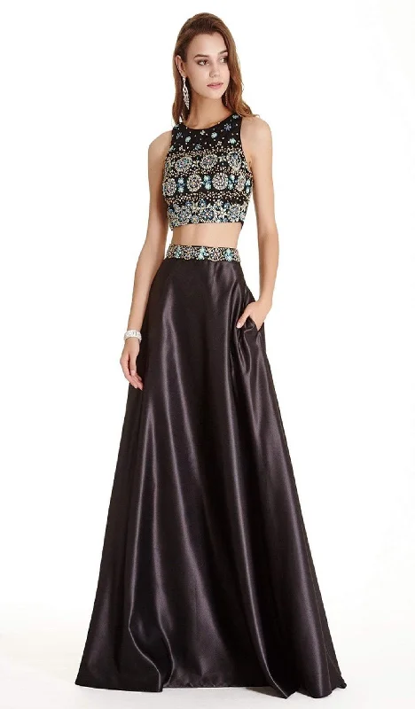 Closeout Trevi Collection - Two Piece Bedazzled A-line Prom Dress