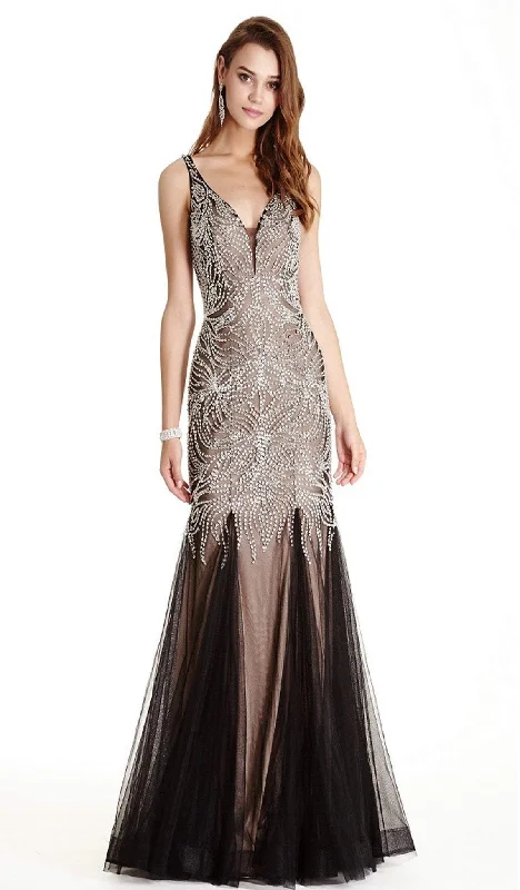 Price Blitz Trevi Collection - Dazzling Deep V-neck Trumpet Prom Dress