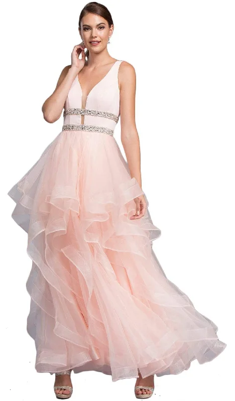 Amazing Deals Trevi Collection - Embellished Deep V-neck A-line Prom Dress