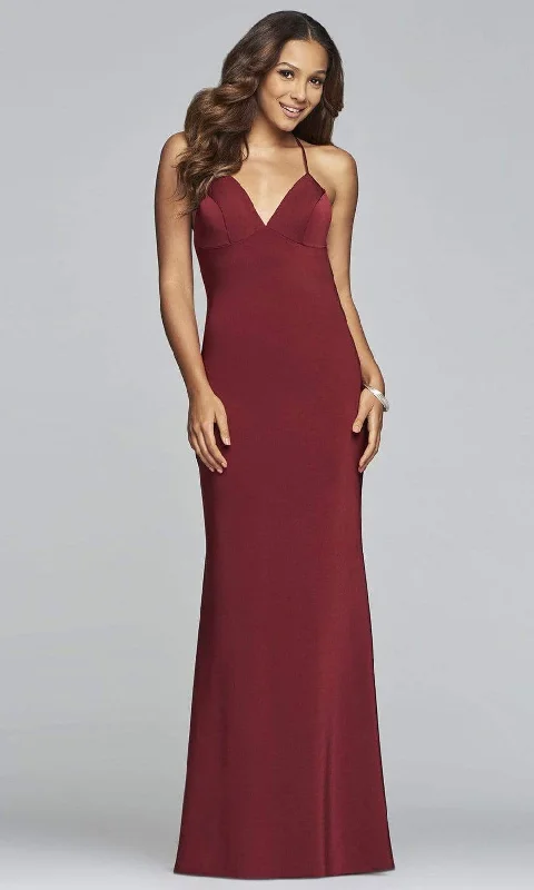 Bargain Prices Faviana - S10214 V-neck Low Cut Crisscross Back Satin Evening Dress
