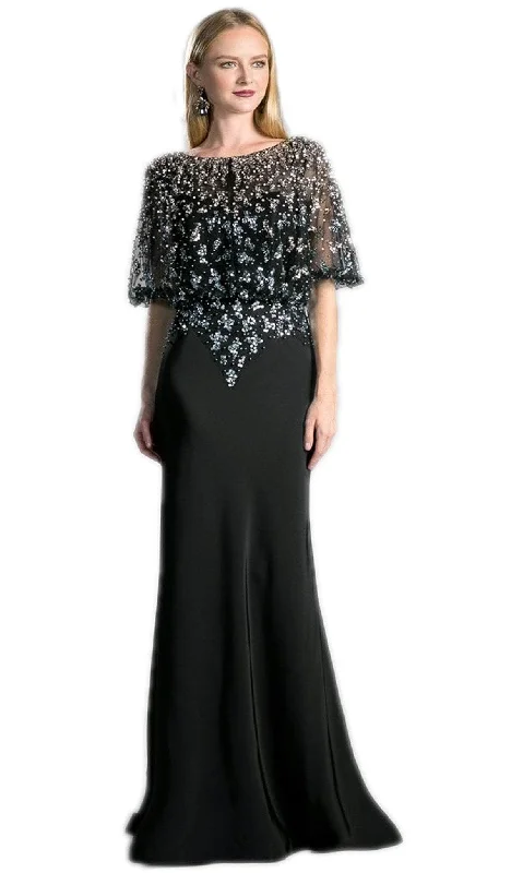 Blowout Sale Ladivine CZ0013 - Bateau Neckline with Elegant Embellishments Evening Dress