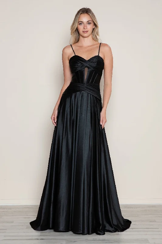 Instant Discount Satin Sleeveless Corset A-line Gown by Poly USA 9700