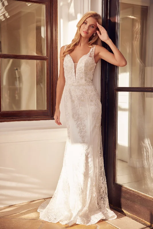 Markdowns Fitted Glitter Print White Gown by Juliet 277W