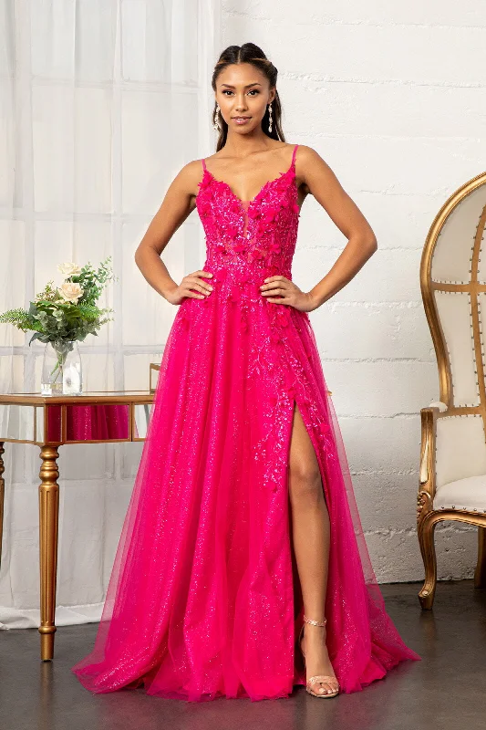 Blowout Deals Long 3D Floral Slit Dress by Elizabeth K GL3034