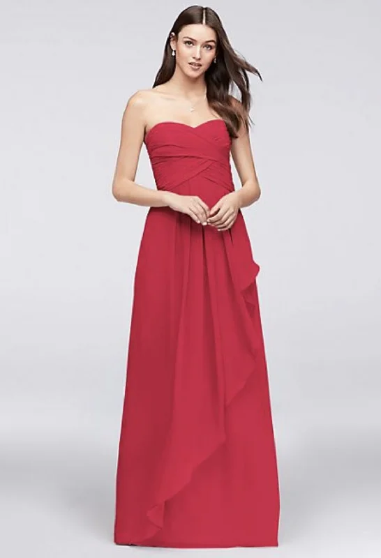 Deal Dash David's Bridal Crinkle Chiffon Dress with Cascade Skirt
