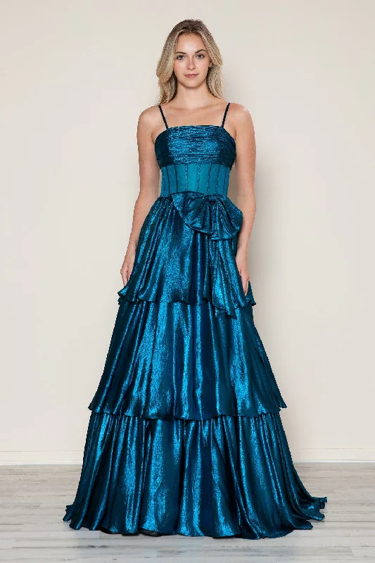Best Bargains Metallic Sleeveless A-line Gown by Poly USA 9718