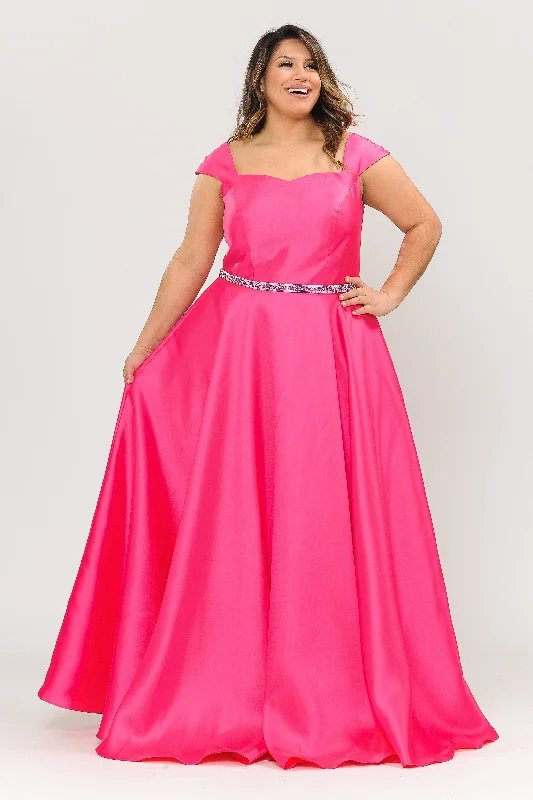 Discount Deals Plus Size Long Cap Sleeve Dress with Corset Back by Poly USA W1104