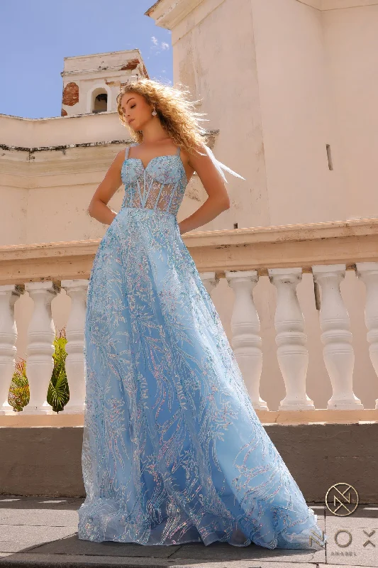 Special Buy Glitter Print Sleeveless Corset A-line Gown by Nox Anabel T1336