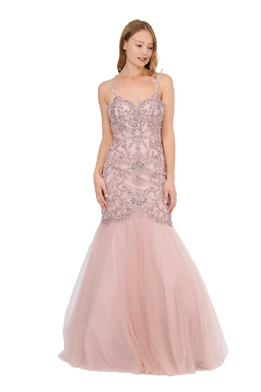 Daily Deals Long Trumpet Dress with Embellished Bodice by Poly USA 8352