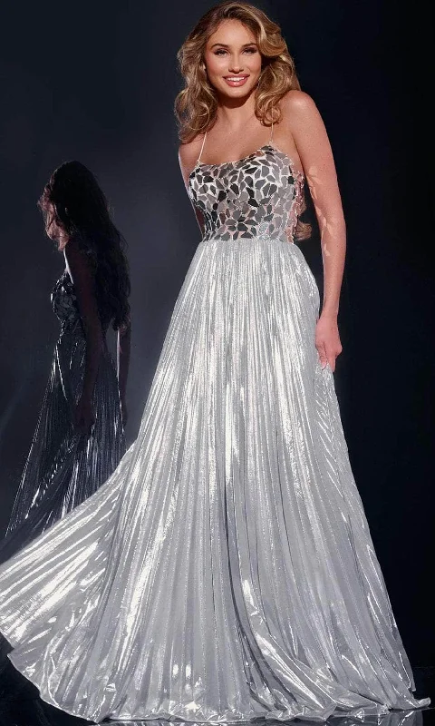 Super Deal Jovani 41117 - Metallic Pleated Prom Dress