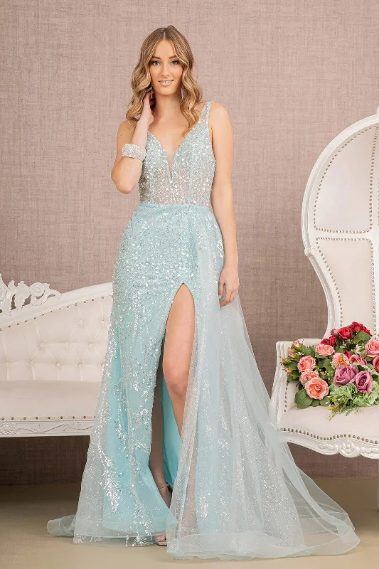 Price Drop Beaded Sleeveless Overskirt Gown by GLS Gloria GL3119