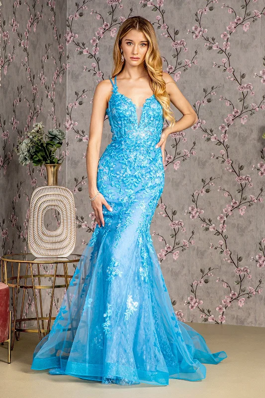 Great Bargains Floral Applique Sleeveless Mermaid Dress by GLS Gloria GL3333