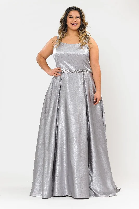 Flash Sale Plus Size Long Satin Dress with Beaded Waist by Poly USA W1010