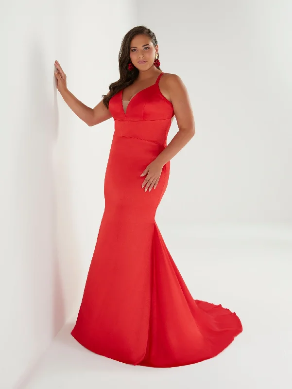 Markdowns Plus Size Fitted Satin Halter Gown by Tiffany Designs 16965