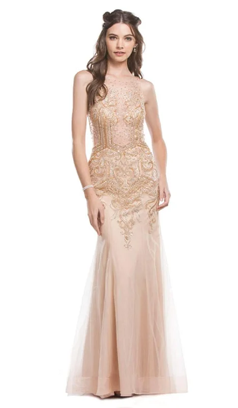Time-Limited Offer Trevi Collection - Bedazzled Illusion Bateau Sheath Evening Dress