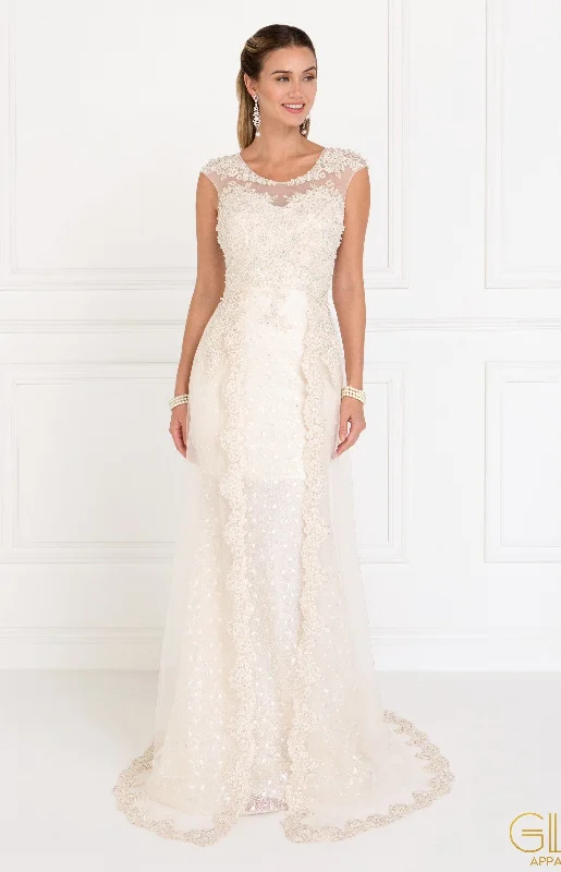 New Deals Embroidered Long Cap Sleeve Lace Dress by Elizabeth K GL1539