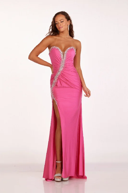 Reduced Prices Beaded Jersey Strapless Slit Gown by Abby Paris 90258