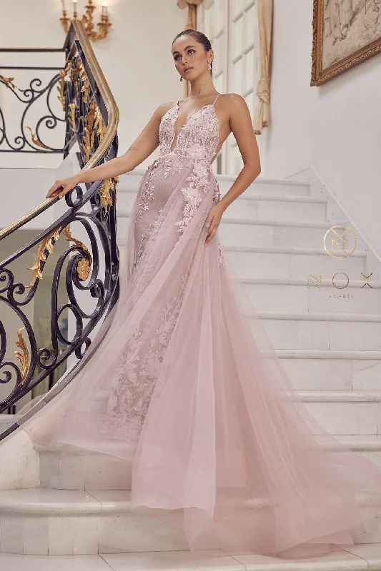 Special Offer Lace Applique Fitted Overskirt Gown by Nox Anabel F485