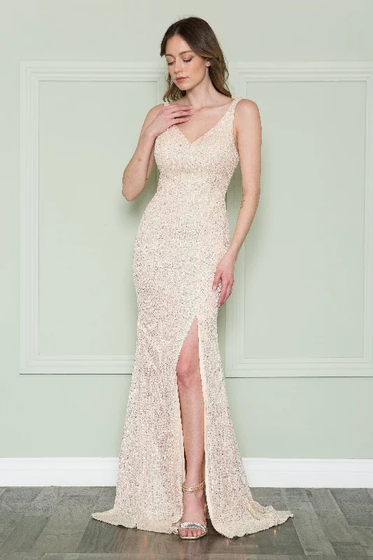 Weekend Flash Sale Fitted Sequin Velvet V-Neck Gown by Poly USA 8900