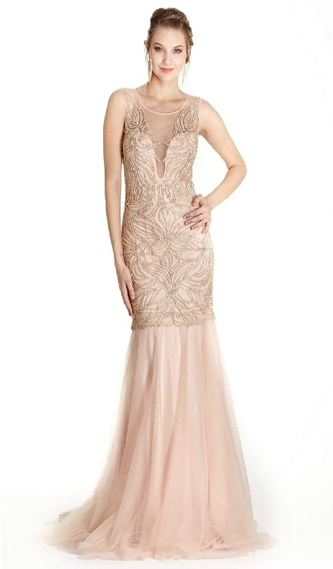 Warehouse Sale Trevi Collection - Embellished Illusion Scoop Trumpet Prom Dress