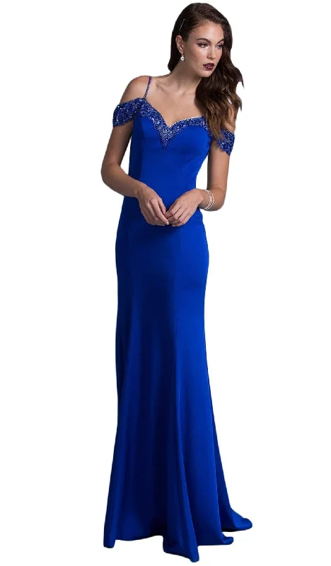 Daily Deals Trevi Collection - Long Bedazzled V-neck Sheath Prom Dress