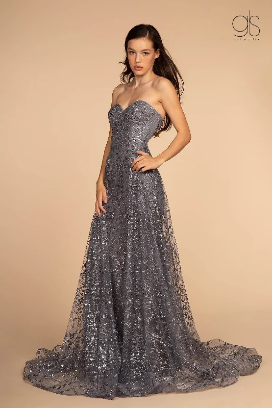 New Markdowns Long Strapless Glitter Print Dress by Elizabeth K GL2587