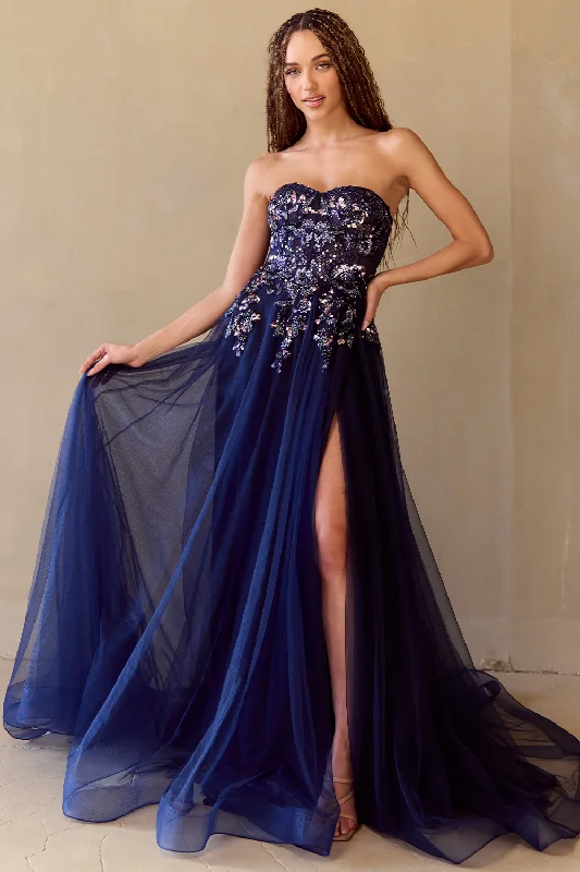 Final Markdown Applique Strapless A-line Slit Gown by Amelia Couture 4031