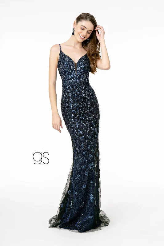 Price Reduction Long V-Neck Glitter Mermaid Dress by Elizabeth K GL2917
