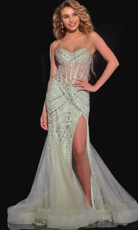 Savings Bonanza Jovani 43189 - Sheer Bodice V-Neck Prom Gown