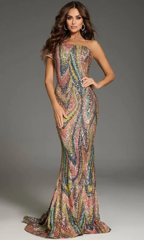 Shop and Save Jovani 40666 - Sequin Embellished One-Sleeve Prom Gown