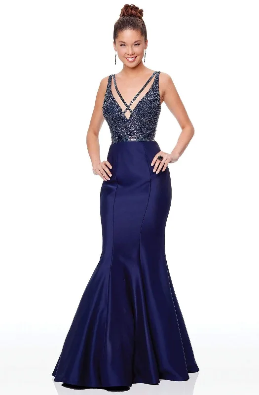 Members Only Clarisse - 5027 Beaded Plunging V-neck Mermaid Dress