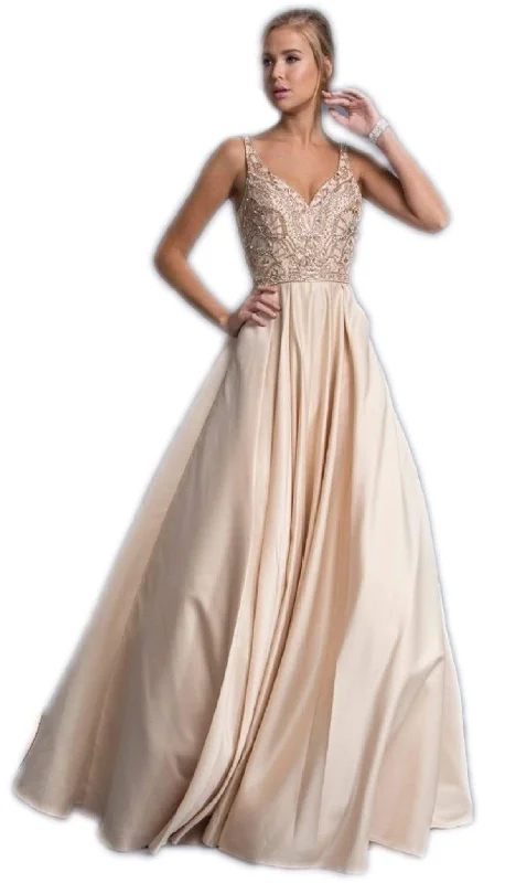 Deep Discounts Trevi Collection - Sleeveless Embellished V-neck A-line Prom Gown