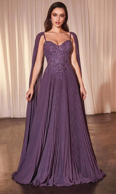 Factory Direct Sale Cinderella Divine CJ937 - Pleated Cape Sleeve Prom Gown