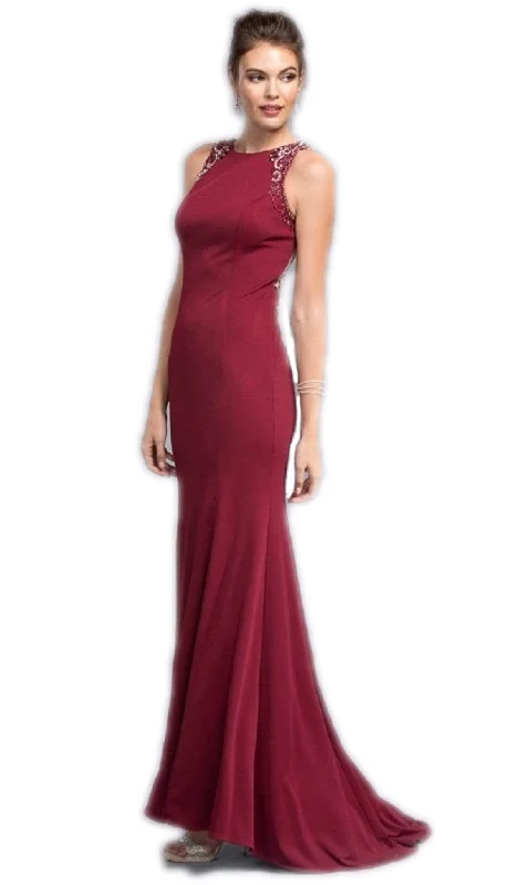 Markdowns Trevi Collection - Bejeweled Sheath Prom Dress With Train