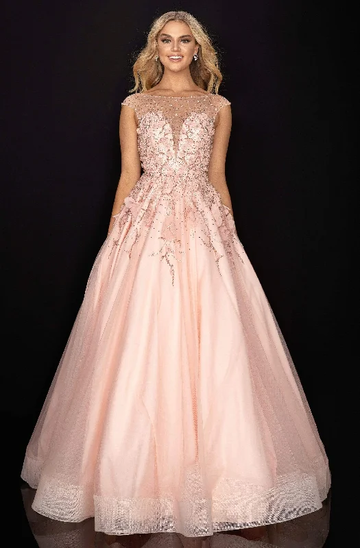 Deep Discounts Terani Couture - 2012P1411 Beaded Appliqued Illusion A-Line Gown