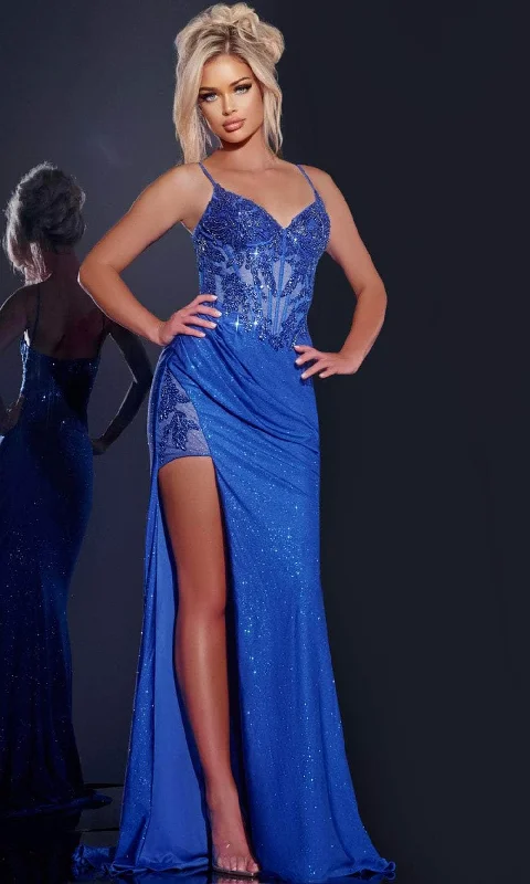 Price Buster Jovani 43283 - Sequin Appliqued Fitted Prom Gown