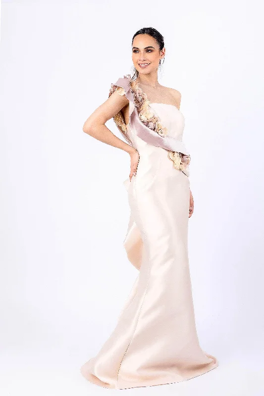 Reduced Prices Terani Couture - 2011E2424 One Shoulder Floral Ruffle Trimmed Gown
