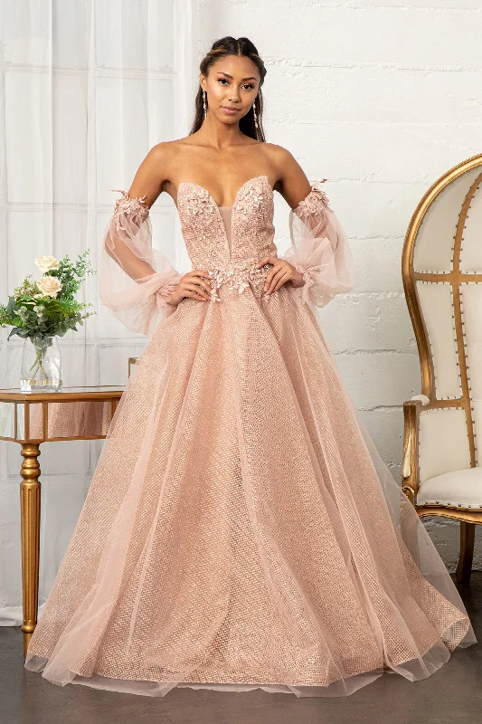Members Only 3D Floral Puff Sleeve Gown by Elizabeth K GL3015