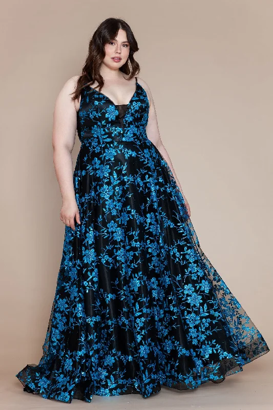Price Drop Plus Size Glitter Print Sleeveless A-line Gown by Poly USA W1134