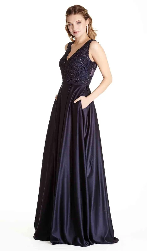 Inventory Reduction Aspeed Design - Beaded Lace V-neck A-line Evening Dress