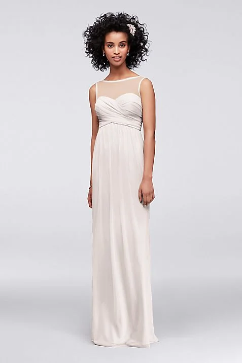 Discount Mania David's Bridal Long Mesh Dress with Illusion Neckline F15927