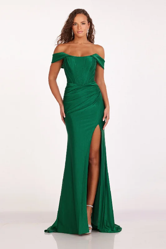 Fantastic Offers Off Shoulder Corset Slit Gown by Abby Paris 90252