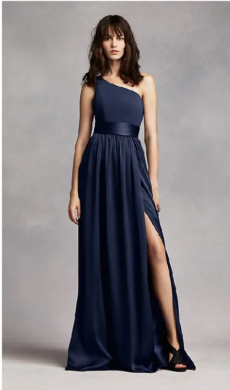 Special Savings Vera Wang White One Shoulder Dress with Satin Sash VW360215
