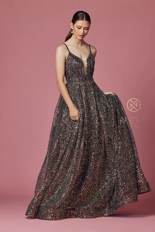 Today Only Sleeveless Iridescent Glitter Gown by Nox Anabel R1030