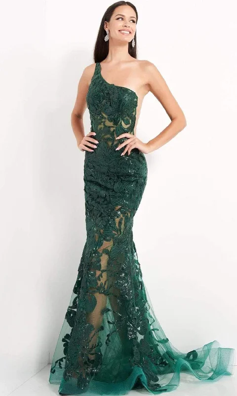 Extra Discounts Jovani - 02895 One Shoulder Illusion Simple Prom Mermaid Gown
