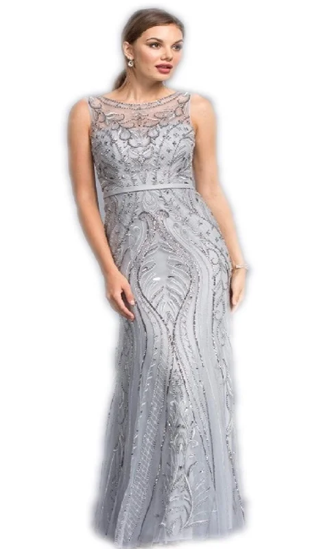 Overstock Sale Trevi Collection - Bedazzled Illusion Bateau Fitted Prom Dress